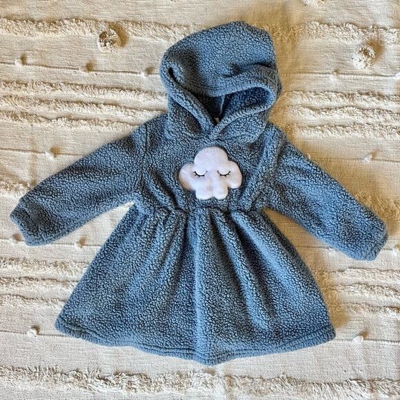 Other - Toddler girl cloud embroidery dusty blue hooded terry dress size 18-24 months